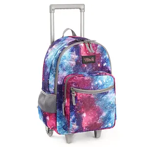 Tilami Rolling Backpack 18 inch Double Handle Wheeled Boys Girls Travel School Children Luggage Toddler Trip, Galaxy