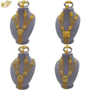 African Long Necklaces Bracelets Earring Jewelry Sets Nigerian Wedding Ethiopian Gold Plated Tassel Jewellery Set Gifts