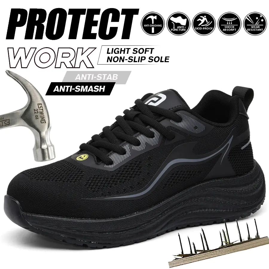 Men's Steel Toe Safety Shoes, Indestructible Puncture-Proof Work Sneakers with ESD Anti-Static & SRC Anti-Slip Sole for Warehouse & Construction, Industrial Work Shoes, Footwear