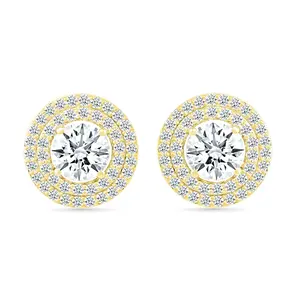 Round White Sapphire Studs with Double Halo