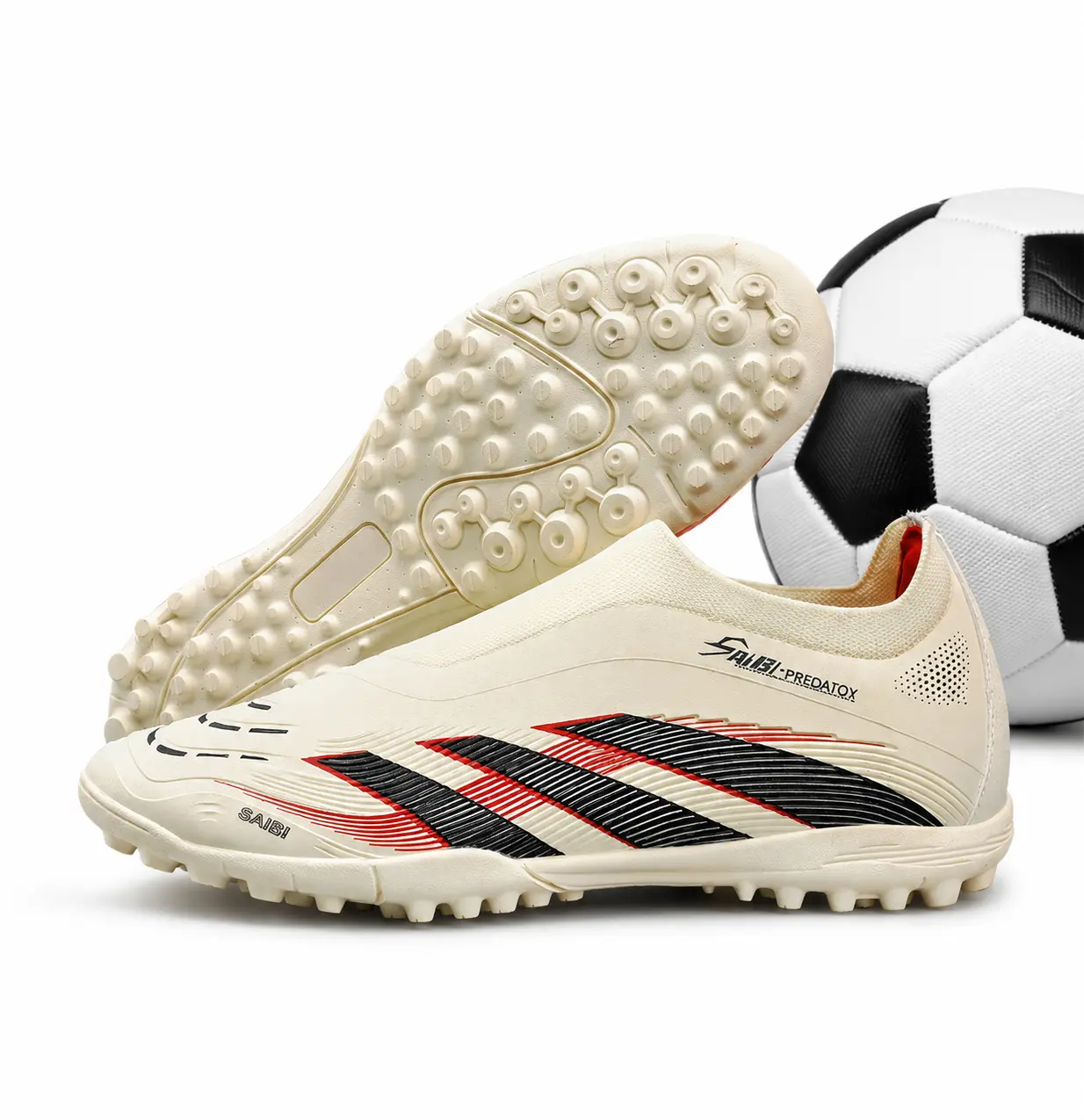 High-Top Leather Soccer Cleats for Adults, Unisex Breathable Football Training Shoes with Non-Slip TF Turf Sole