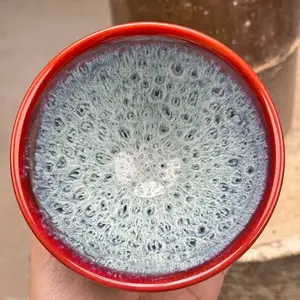 Jian Teacup with Red, Blue, and White Floral Glaze (Peacock Spreads Its Tail)