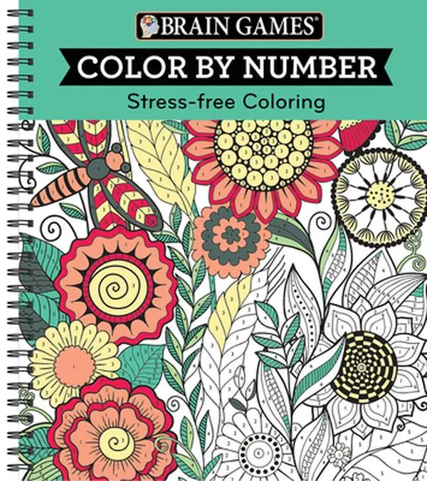 Brain Games - Color by Number: Stress-Free Coloring (Green) -- Publications International Ltd, Spiral Bound, Comb or Coil
