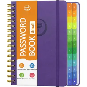 Small Password Book with Alphabetical Tabs, Password Keeper Book for Seniors, Individual & Colorful Tabs, Spiral Hardcover Password Notebook Small for Website Logins, 4.7" x 5.8", Purple