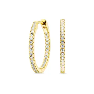 14K Gold Plated Small Hoop Earrings for Women, 925 Sterling Silver CZ Huggie Hoop Earrings, Hypoallergenic Lightweight Minimalist Jewelry for Sensitive Ears, Sparkly Round Cut Cubic Zirconia Earrings for Everyday Wear, Work, Party, Travel & Gift for Her