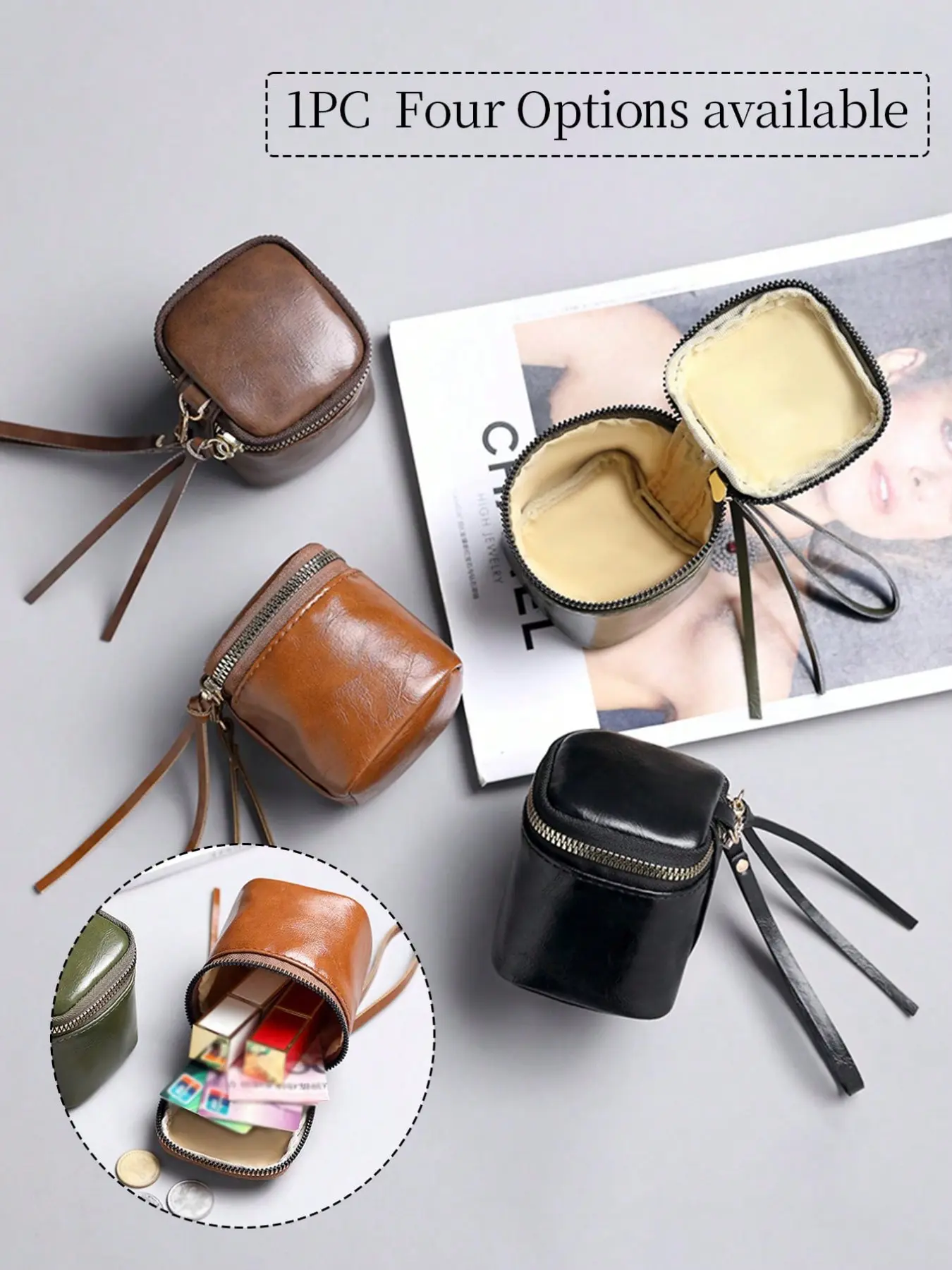 Mini Vintage Leather Coin Purse, Classic Small Bag, Zipper Portable, Multi-Functional Large Capacity, Wallet Cards, Women's Handbag Accessory, Wallet Wristlet, Coin Pouch