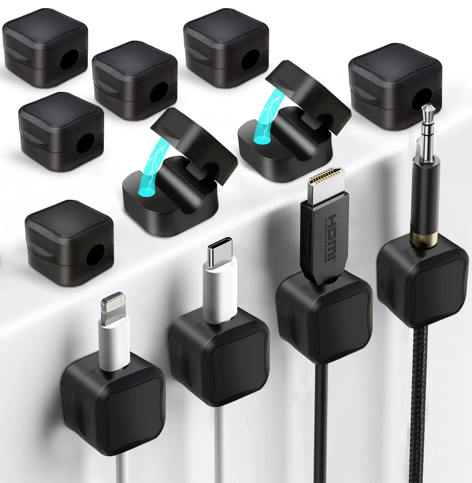 12-Pack Magnetic Cable Management Clips - Strong Magnetic Cable Holders for Home, Office, Car, Desk, Nightstand & More - Keeps Cords & Wires Organized