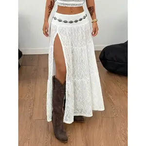Women's Fashion Comfortable Solid Color Side Slit Elegant Fitted Knitted Skirt, Chic Stylish and Comfy Half-Length Dress for Daily Wear