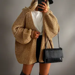 Women’s Lightweight Oversized Cardigan - Long Lantern Sleeve Open Front Knit Duster - Soft Fall Sweater for Air Conditioning & Layering