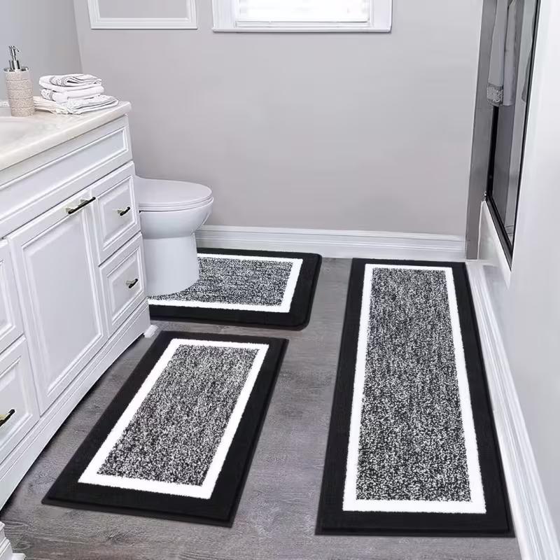 3pcs 15.75X23.62“, 19.96X23.62”, And 15.75X47.24“ Bathroom Rug Non Slip Absorbent Bath Mats for Bathroom Sets Washable Microfiber Bathroom Rugs and Mats Shaggy Bath Rugs and U-Shaped Toilet Mat for Bath