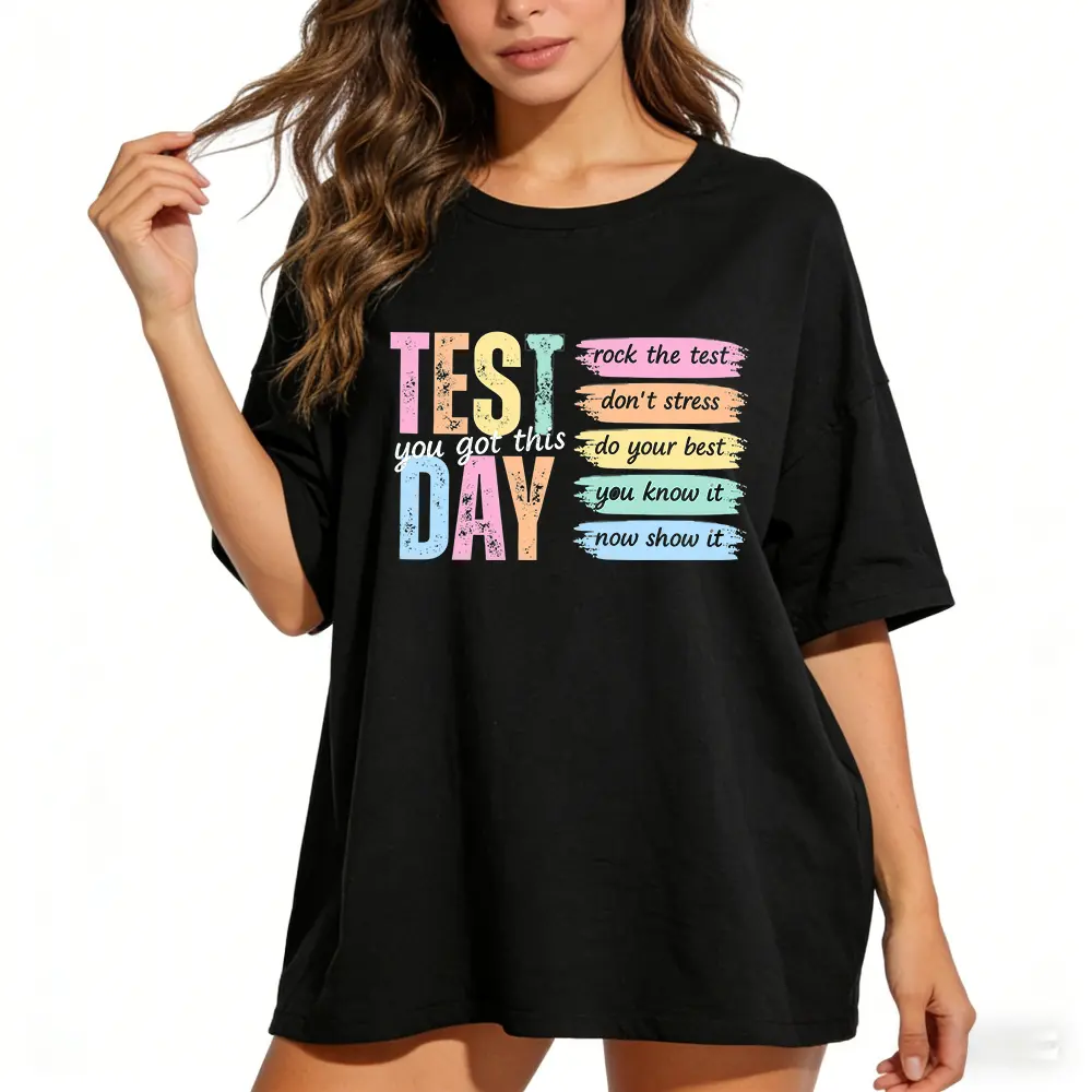 Women's Casual Cotton Short-Sleeve Knit T-Shirt - Ribbed, Elastic-Fit, Seamless, Solid Smooth Fabric, Baggy Top for Test Coordinators During Final Exam Week