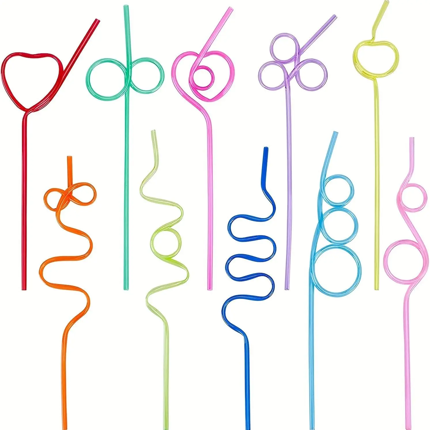 Plastic Beverages Straws, 10pcs/set Colorful Loop Curly Drinking Straws, Juice Drinking Straw for Home Party Festive