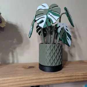 Monstera Plant Coaster Set – 6 Magnetized Coasters in Decorative Pot Modern Tropical Home Decor Functional & Durable Gift for Plant Lovers 3D Printed Leaf Coasters with Stylish Holder Pot