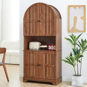 Giratree 71" Tall Arch Kitchen Pantry With Countertop and Doors, Standalone Modern Wood Storage Cabinet, Perfect for Living Room and Dining Room