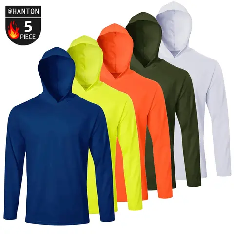 LeeHanTon Men's Polyester Hood Neck Athletic Top - UPF 50+, Quick-Dry, Breathable Sports Top, Long Sleeve, UV-Protective, Easy to Layer Under Jackets, Pack of 5, All Seasons Sports & Outdoor Hiking Wear, Great Gift