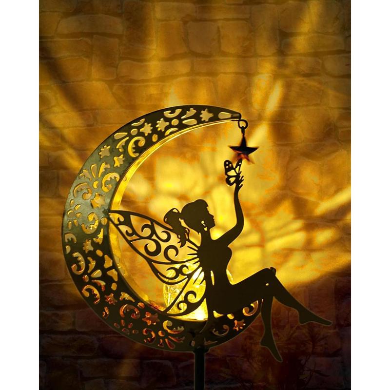 Solar garden statues outdoor decor fairy moon figurine light stake housewarming ornament for patio lawn yard pathway unique gift ideas for gardening mom grandma