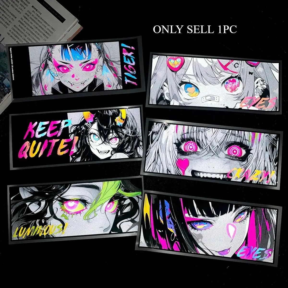 1PC Street Anime Light Cool Decor Decal Sticker, Motorcycle decoration stickers (for motorcycle body/subculture backpack) Fluorescent Girl Half-Face logo design, street anime cyber vibe sticker