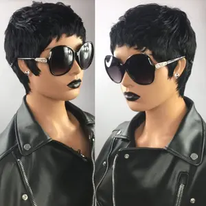 ShowReal Four Inch Short Pixie Cut Curly Wig Human Hair for Black Women Full Machine Made Wigs Short Layered Pixie Cut Wig Human Hair Short Wigs