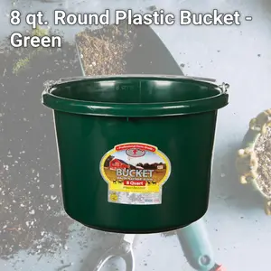 Little Giant 7403975 1-Piece 8 qt. Round Plastic Bucket - Green, Heavy-Duty, Impact-Resistant, One Piece, Round Bucket