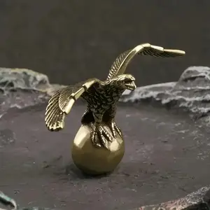 Elegant Brass Eagle Statue Sculpture with Open Wings, Artistic Craftsmanship, Decorative Home Decor Ornament, Indoor Decoration, Office Desk Decoration, No Power Needed Animal Figurine Collection