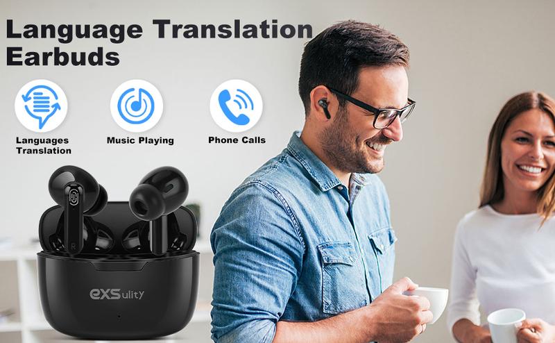 Exs ulity 5.4 wireless Bluetooth headset, supports 144 languages, high-precision simultaneous interpretation headset, waterproof and sweat-proof, supports playing music, short videos, and calls