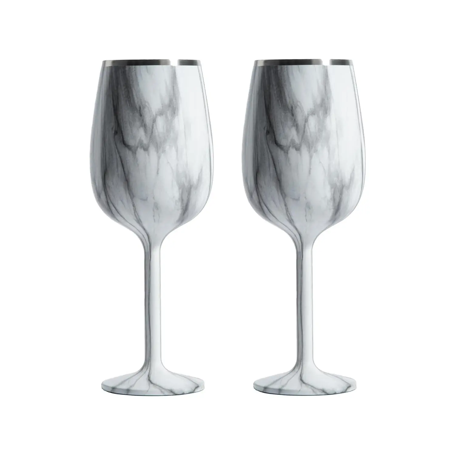 Stainless Steel Stemmed Wine Glass, Set of 2 - Marble