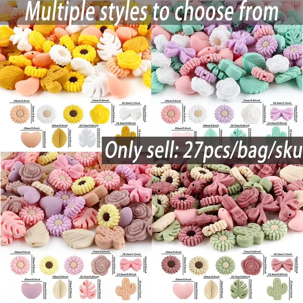 27pcs Mixed Plant Beads Set, Bead Assortment, Heart Flower Daisy Leaf Bowknot Design Kit, DIY Jewelry Accessories, DIY Keychain Necklace Bracelet Pen Making Supplies, Diy Beading Accessories, Crafts