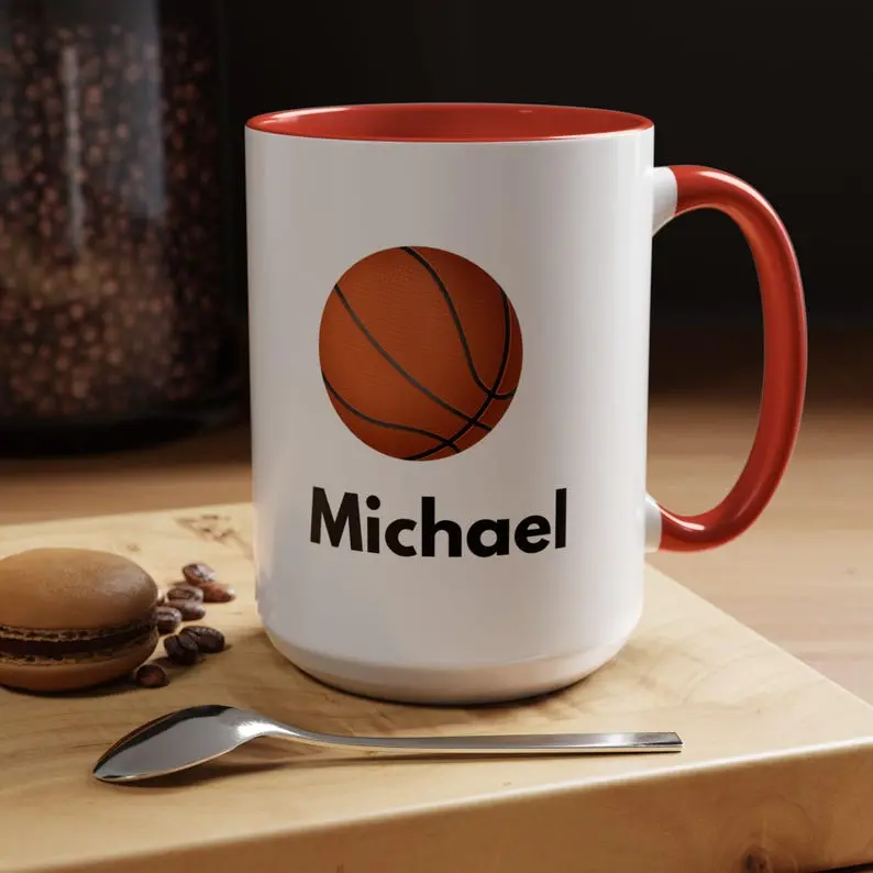 Mug, Personalized Ceramic Basketball Sports Gift, Dunk Slam Hoops 11oz 15oz, Custom Name Tea Cup, Basketball Lover Present, Unique Coffee