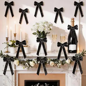 12 Pcs Black Velvet Bows, 5 x 10 Inch Black Ribbon Bows for Girls Women Gothic Room Decor, Bachelorette & Bridal Shower Decorations, Aesthetic Pre-Tied Bow for Elegant Wedding Birthday Party Decor