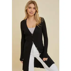 Black Ribbed Duster Cardigan