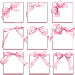 9pcs Bow Sticky Notes for Party Gifts, Watercolor Cute Ribbon Self-Adhesive Notes, Bow Themed Notebook for Home Offices