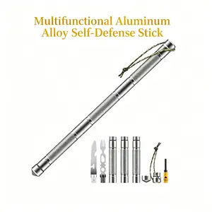 Multifunctional Aluminum Alloy Survival Stick | All-in-One Outdoor Camping Tactical Self Defense Gear, Window Breaker, Knife, Fork, Wrench, Fire Starter, Whistle Compass | Emergency EDC Kit for Hiking Camping Travel Car Safety