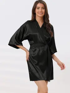 INSPIRE CHIC Womens Sleepwear Robe Satin Pajama Nightwear Lounge Floral Kimono Nightgown