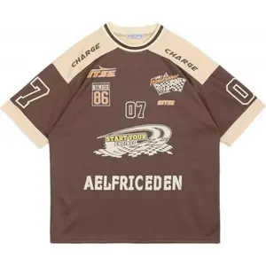 Aelfric Eden Contrast Color Racing Tee Knitted Fabric Streetwear For Men Y2k Vintage Motorsport Jersey Oversized Casual Top For Daily Wear Party Street Skateboarding Hip Hop For Young Adults Teens Street Style Lovers