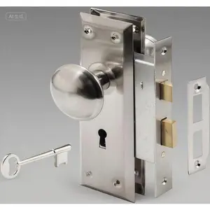 Satin Nickel Mortise Lock Set for Interior Doors – Replacing Broken Antique Locks, Fits 1-3/8 In. to 1-3/4 In. Doors – Durable Keyed Entry Knob – Easy Installation, Single Pack