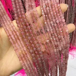 Natural Red Strawberry Quartz Beads Faceted Rondelle Gemstone Loose Beads 15.5 Inches Long for DIY Jewelry Making Handmade Crafts Bracelet Necklace Earrings Semi Precious Stone Spacer Beads