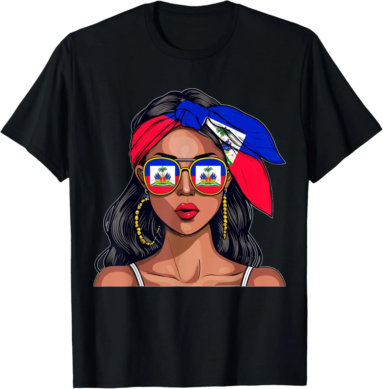 Cotton(pure) Haitian Souvenirs Products Woman Flag Uniform Haiti T-Shirt