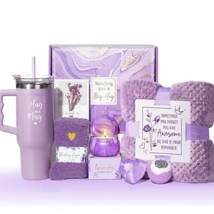 Mothers Day Gift Set - Lavender Mug, Cozy Blanket, Candle, and Sentimental Cards for a Thoughtful Present