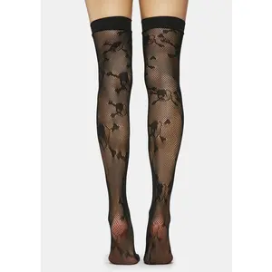 Skull Fishnet - Nylon Women's Fit Spandex High Waisted Leggings with All-Over Skull and Crossbones Print, One Size Fits All Design