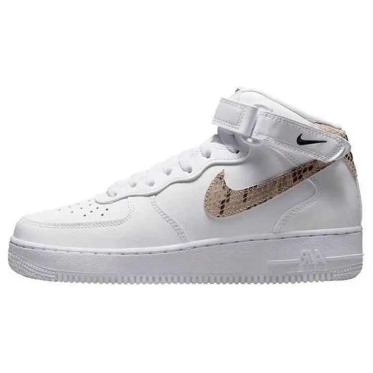 Nike Air Force 1 07 Mid White Snake Swoosh Comfort Skate Shoes Women's DD9625-101