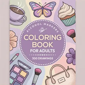 Adult Alcohol Marker Coloring Book, 300 Drawings of Fashion, Food & Flowers, Ideal for Stress Relief & Creative Fun