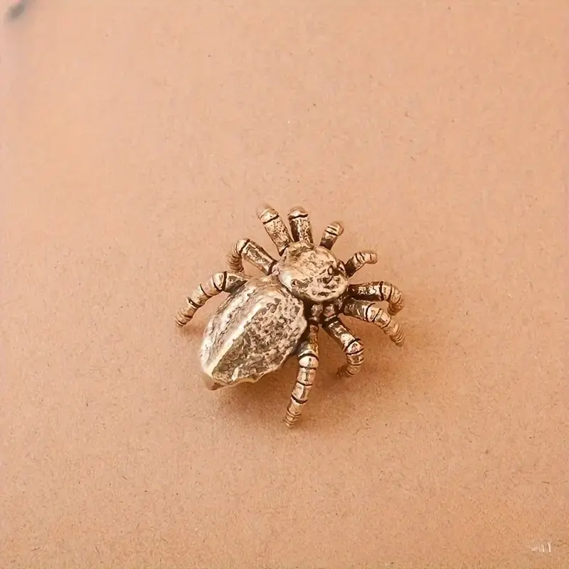 Cute Spider Figurine, Decorative Bronze Animal Decoration, Indoor Outdoor Use, Weather Resistant Home Garden Ornament, No Power Needed, Copper Brown, Garden Sculptures Statues