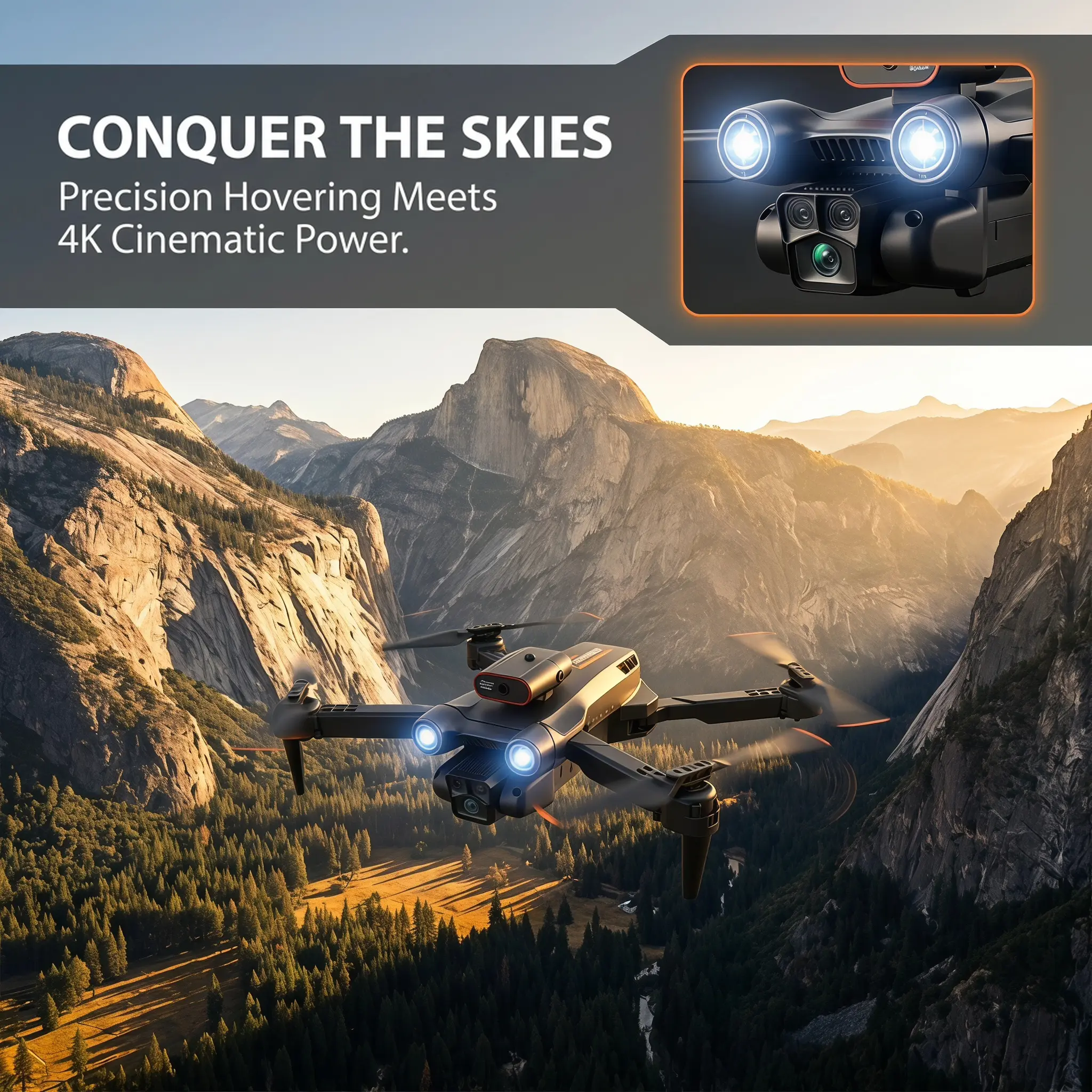 Foldable RC Drone for Adults Beginners, 4K Triple Camera Photography Quadcopter, Brushless Motor, Precision Optical Flow Hover, Bright LED Fill Lights, Outdoor Travel Hobby Drone Toy Gift