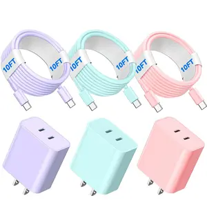 [3-Piece Set] Fast Wall Charger  iPhone 17 Bundle, 40W (20W + 20W) Dual - harger with 3 x 10' - ables, ompatible with iPhone 15 - 17 Series, Galaxy S25 / S24+, and More
