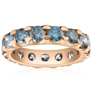 5 Ct Blue Diamond Eternity Ring in White, Yellow, or Rose Gold Lab Grown