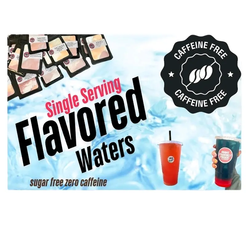 Flavored WATER - Refreshing Beverage for on the go. ZERO CAFFEINE taste like a loaded tea without the caffeine.  100% sugar-free flavors sweetened with sucralose. These are so easy to make and are ready for you to make on the go.