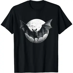 Casual Round Neck Shortsleeve Fashion Cotton Graphic Tees Streetwear Gothic Bat T-Shirt