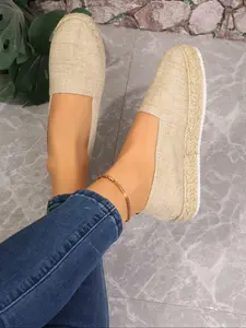 Women's Spring New Straw Thick Sole Fisherman Shoes, Linen Slip-On Casual Single Shoe, Height Increasing Platform Sneakers