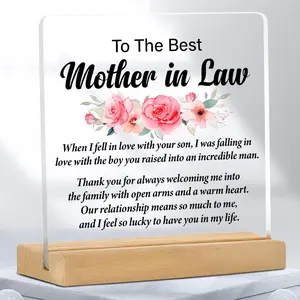 Acrylic Desk Plaque, Flower Pattern Desktop Ornament for Mother in Law, Home Decor Ornament, Gift for Mother in Law, Home Office Decor, Acrylic Plaque Sign