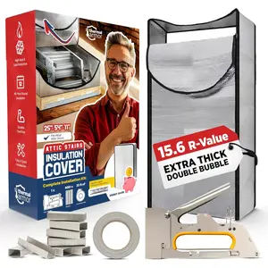 Energy Saving Attic Stairs Insulation Cover Full Set Extra Thick Double Bubble Fits 54" x 25" x 11" Pull-Down Door Universal Size Kit